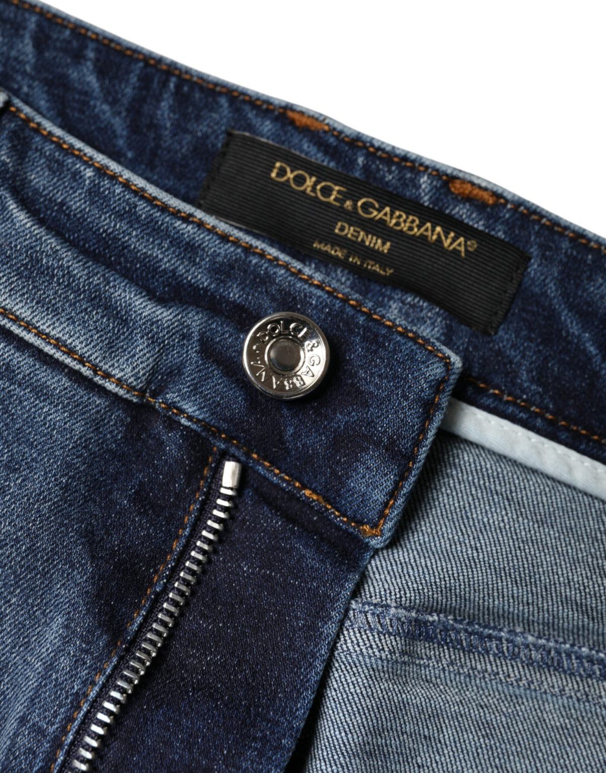 Dolce & Gabbana Jeans Skinny in Cotone Blu Scuro con Dettagli Distressed