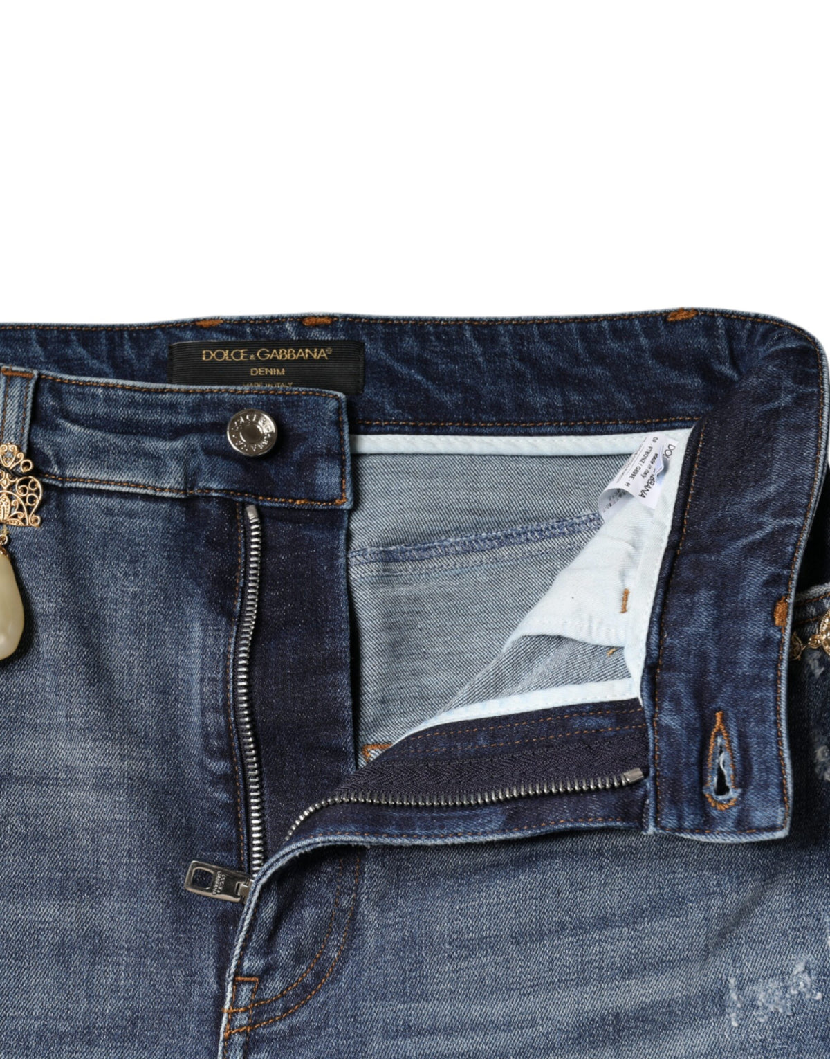 Dolce & Gabbana Jeans Skinny in Cotone Blu Scuro con Dettagli Distressed