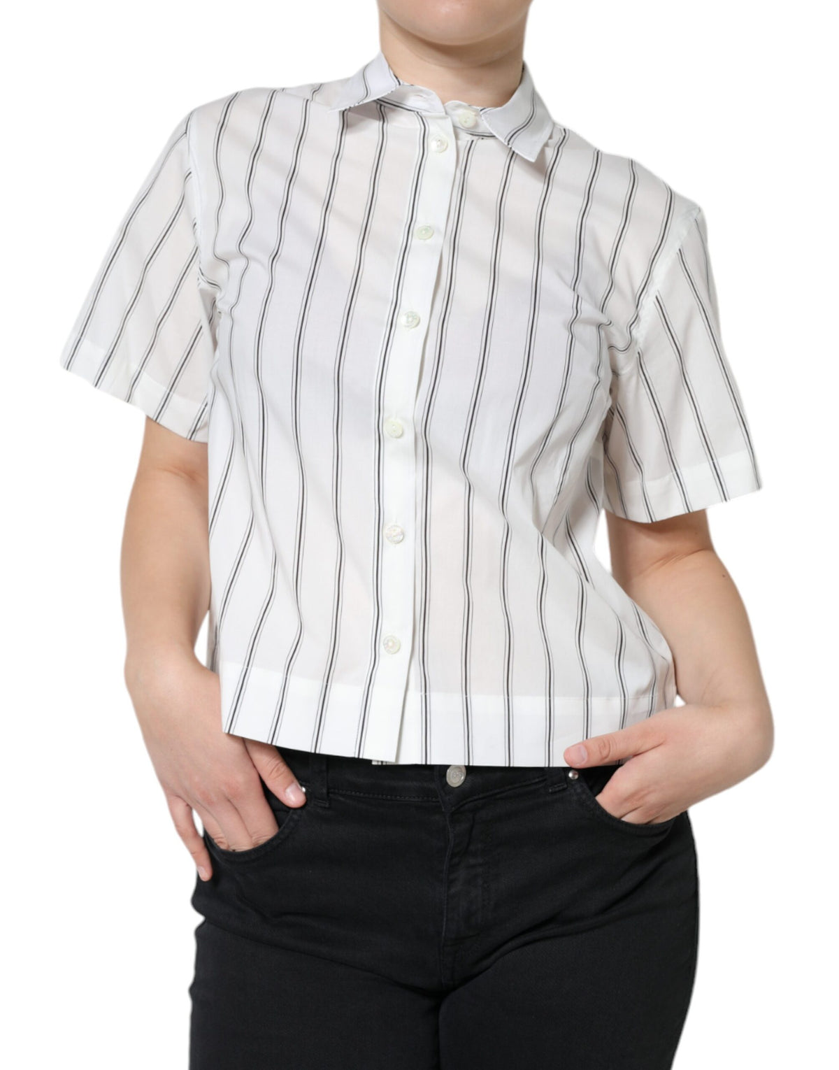 Dolce & Gabbana Weißes gestreiftes Kurzarm-Poloshirt