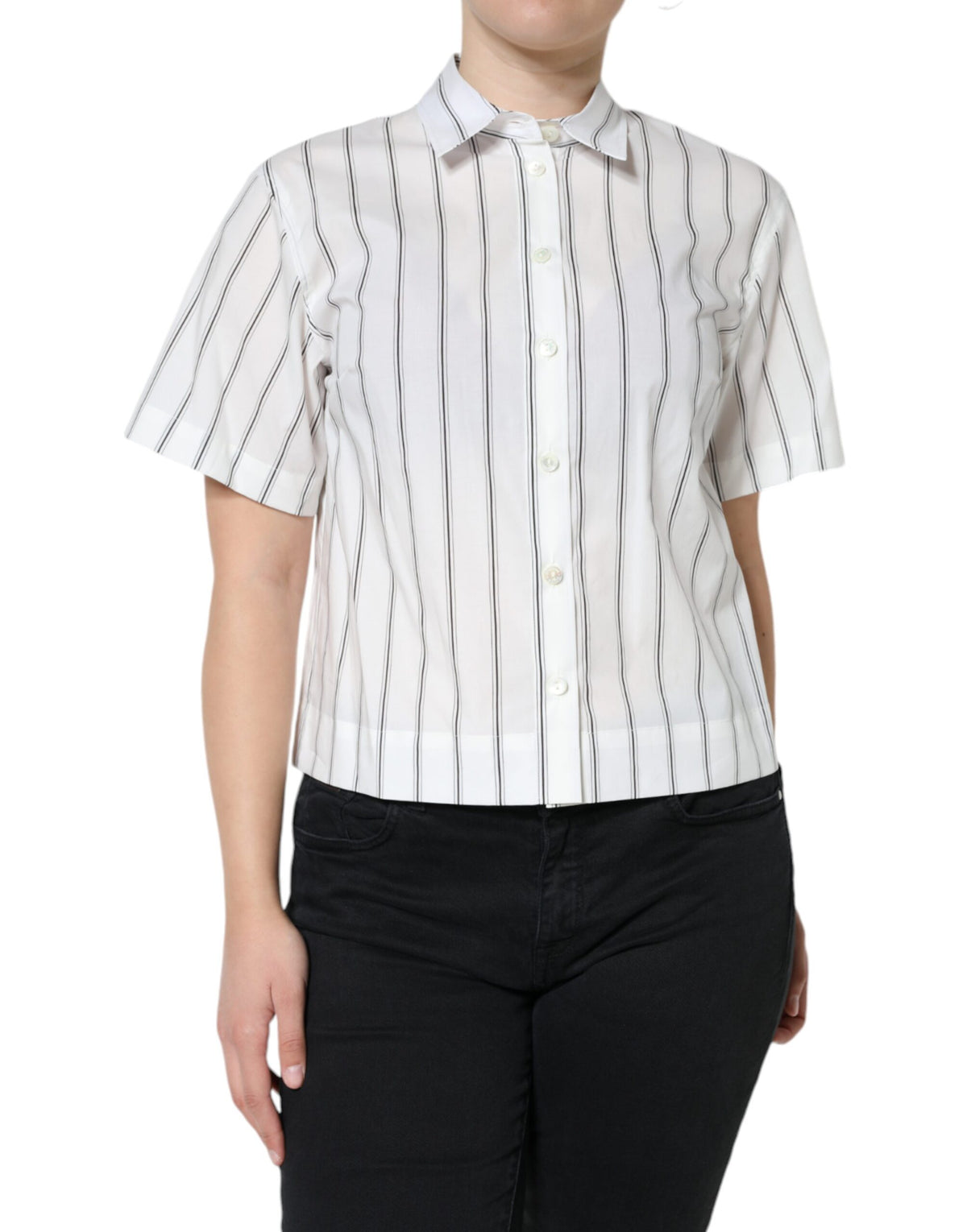 Dolce & Gabbana Weißes gestreiftes Kurzarm-Poloshirt