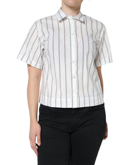 Dolce & Gabbana Weißes gestreiftes Kurzarm-Poloshirt