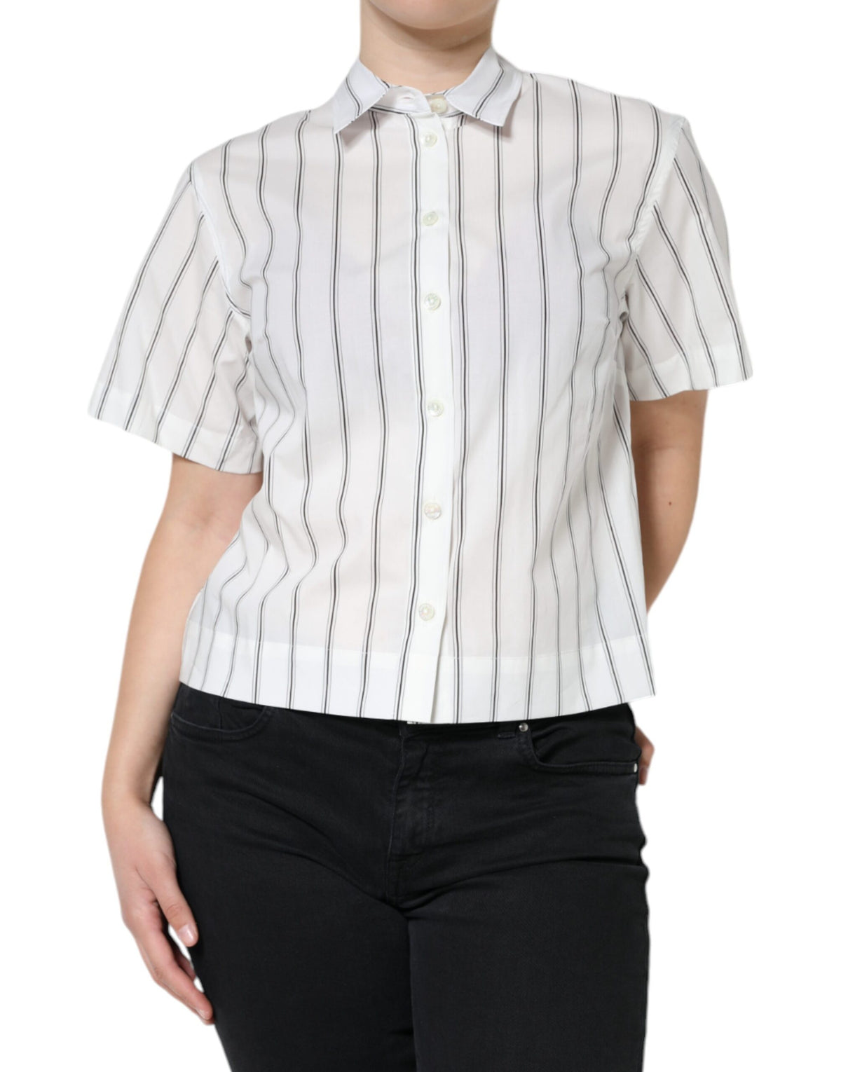 Dolce & Gabbana Weißes gestreiftes Kurzarm-Poloshirt