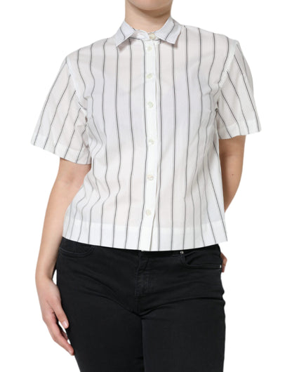 Dolce & Gabbana Weißes gestreiftes Kurzarm-Poloshirt