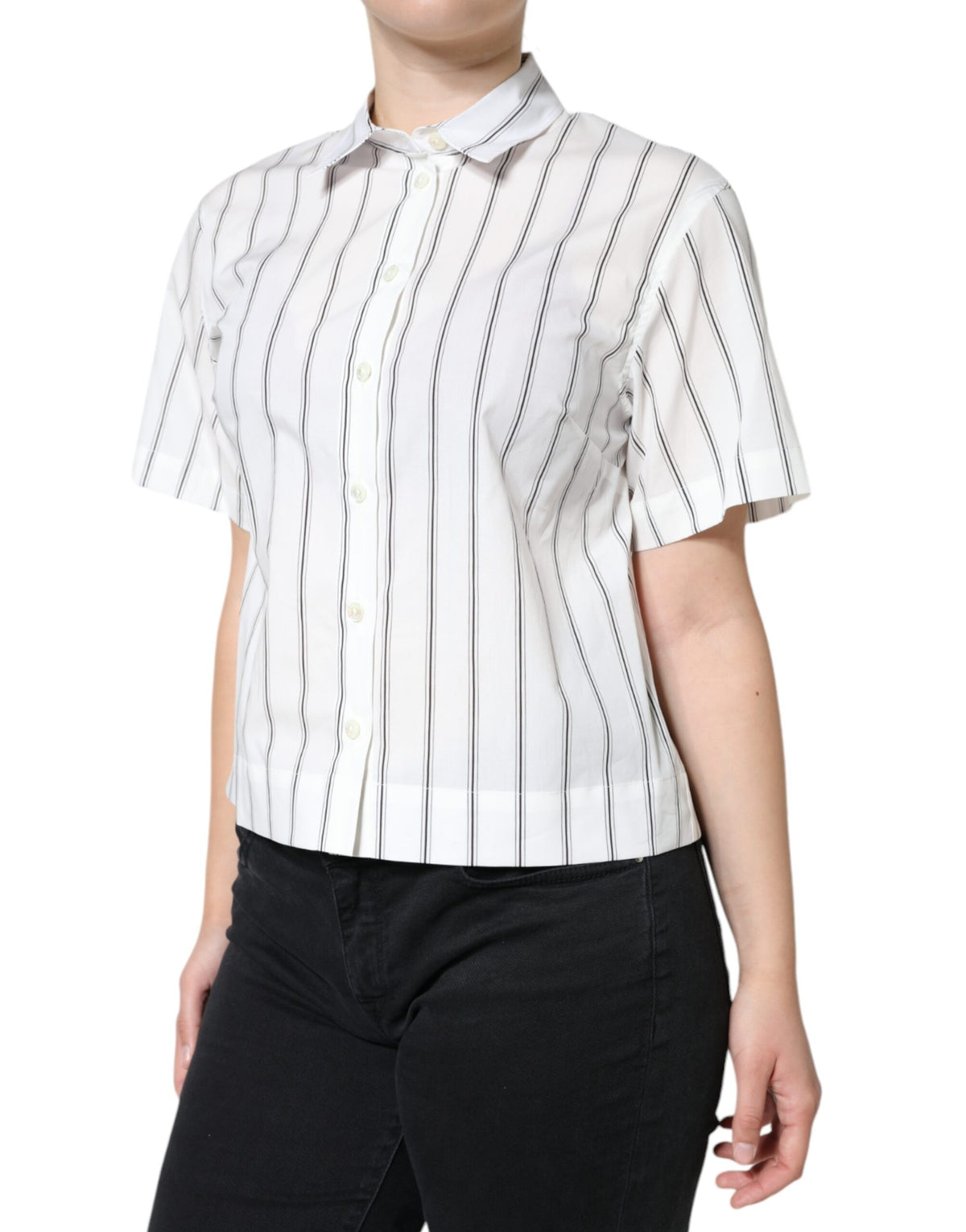 Dolce & Gabbana Weißes gestreiftes Kurzarm-Poloshirt