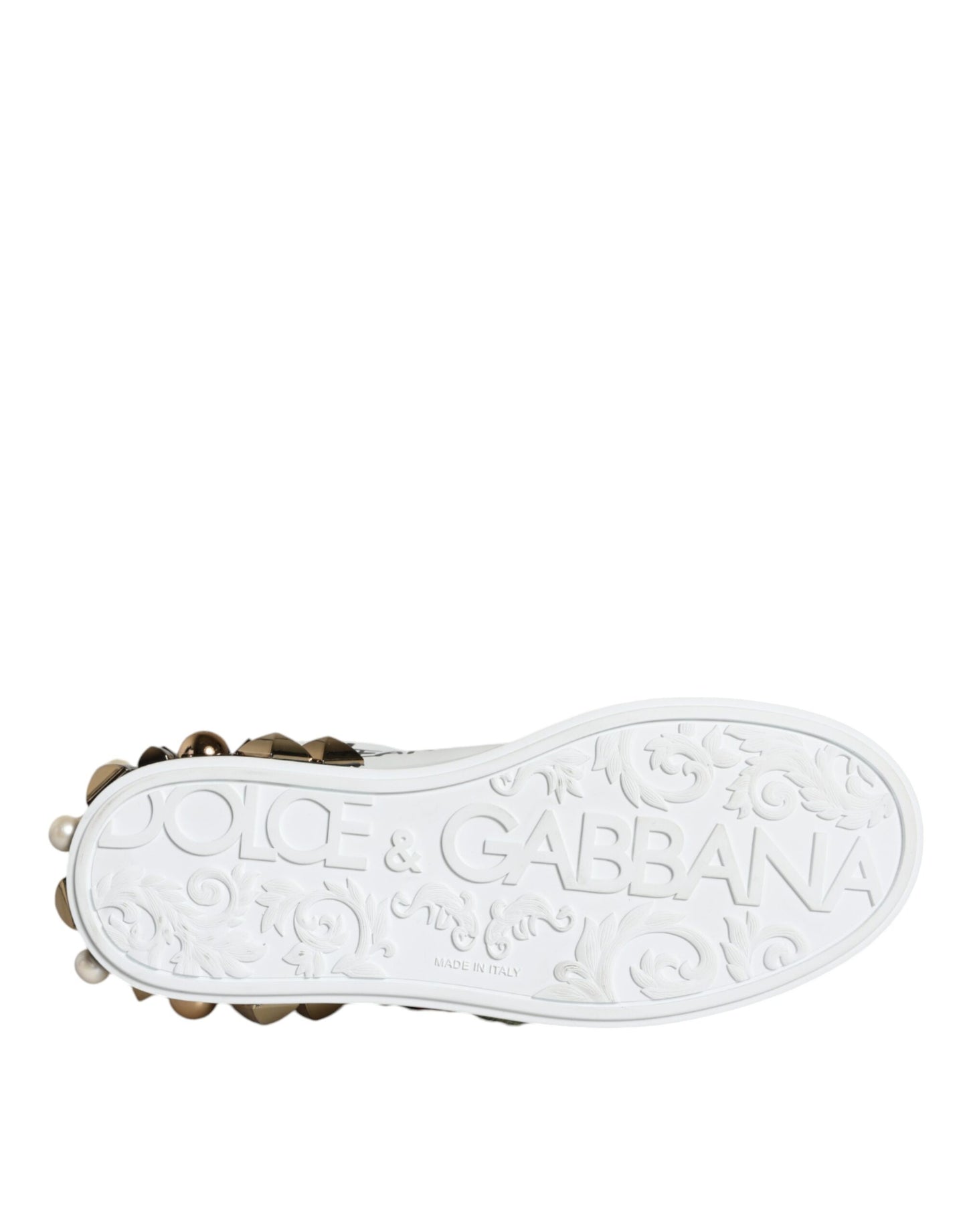 Dolce & Gabbana Weiße Leder-Sneaker mit Blumen-Applikationen und Nieten
