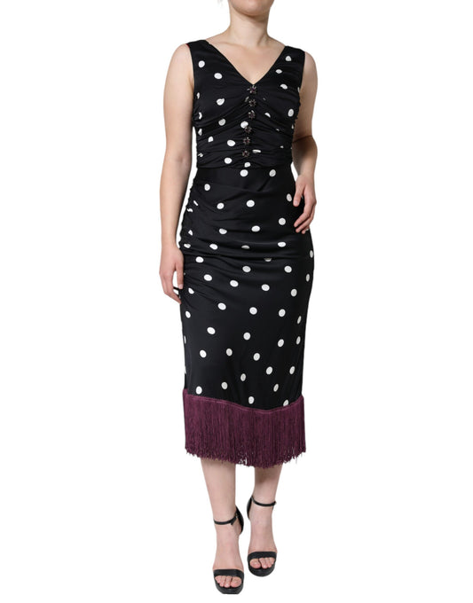 Dolce & Gabbana Schwarzes Seiden-Midikleid mit Polka Dots