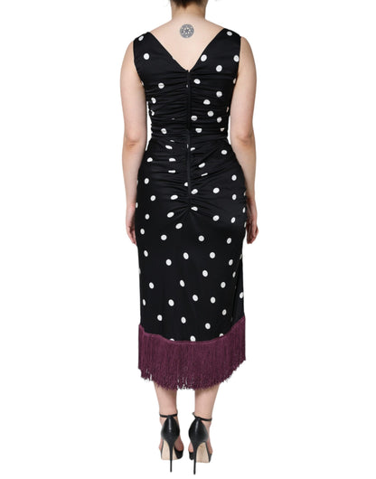 Dolce & Gabbana Schwarzes Seiden-Midikleid mit Polka Dots