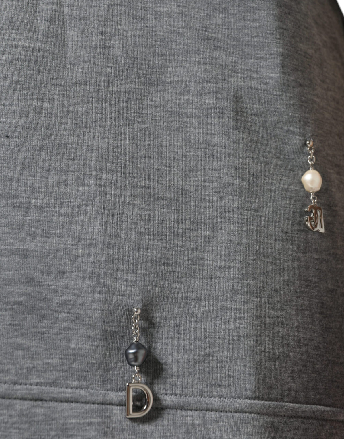 Dolce & Gabbana Graues T-Shirt aus Baumwollmix mit Verzierungen