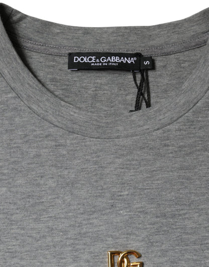 Dolce & Gabbana Graues T-Shirt aus Baumwollmix mit Verzierungen