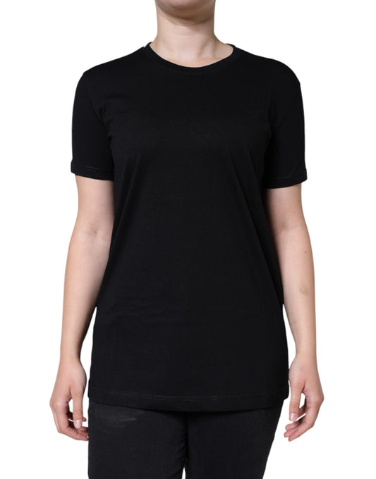 Dolce & Gabbana black cotton T-shirt with round neck and short sleeves
