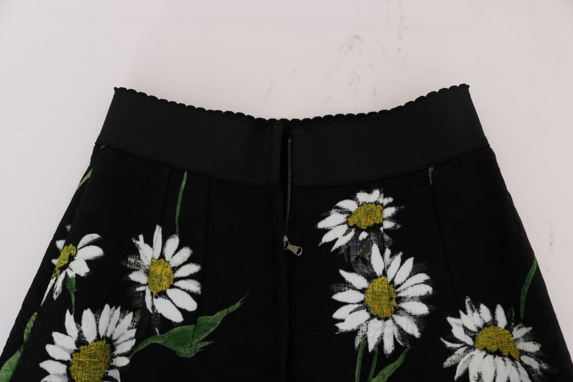 Dolce & Gabbana Schwarzer verzierter Gänseblümchen-Brokat-Rock