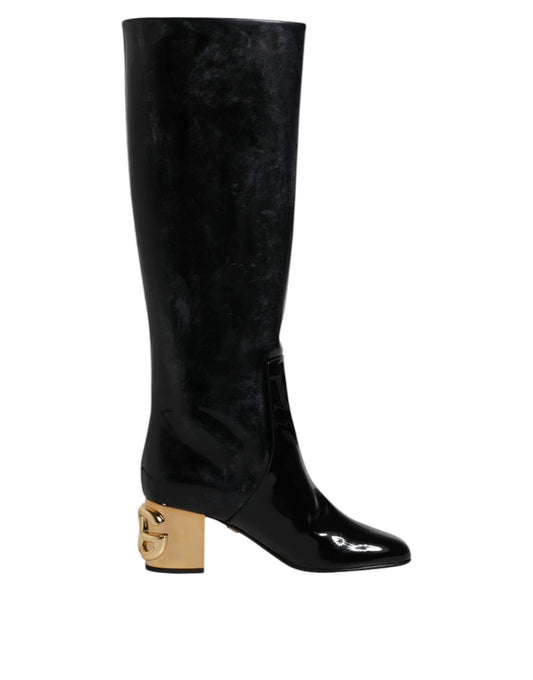 Dolce & Gabbana Black Patent Leather Valley High Boots Shoes