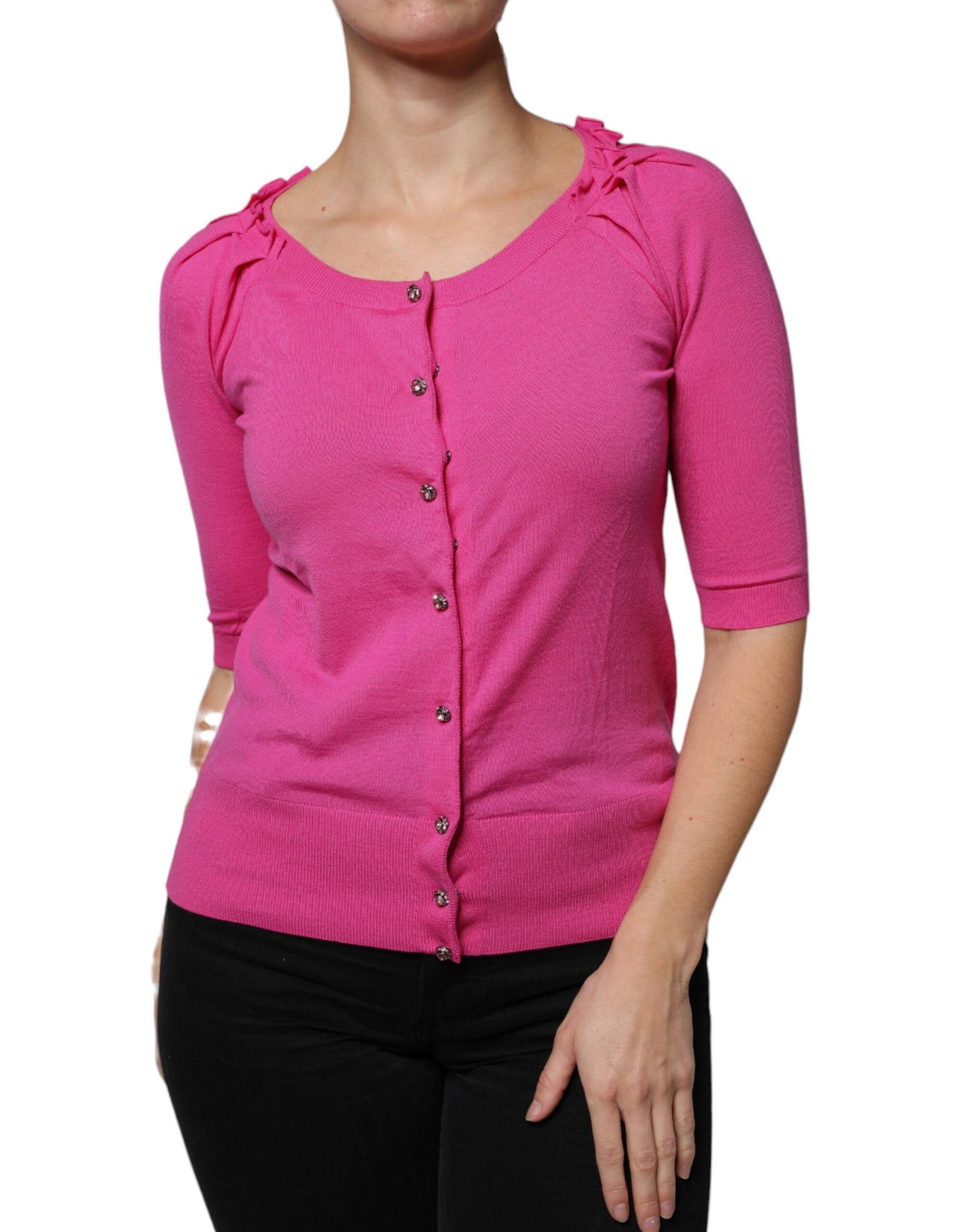 Dolce & Gabbana Rosa Wollstrickjacke mit Knopfleiste