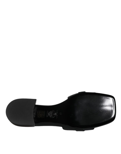 Versace Schwarz Leder Logo Plaque Slip On Slides Flats Schuhe