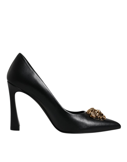 Versace Schwarze Kalbsleder-Pumps mit Logo-Plakette