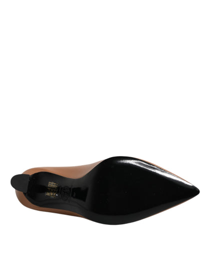 Versace Braun Leder Logo Plaque High Heels Pumps Schuhe