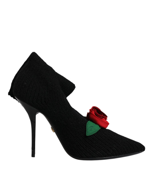 Dolce & Gabbana Stivali Neri con Tacco a Spillo in tessuto