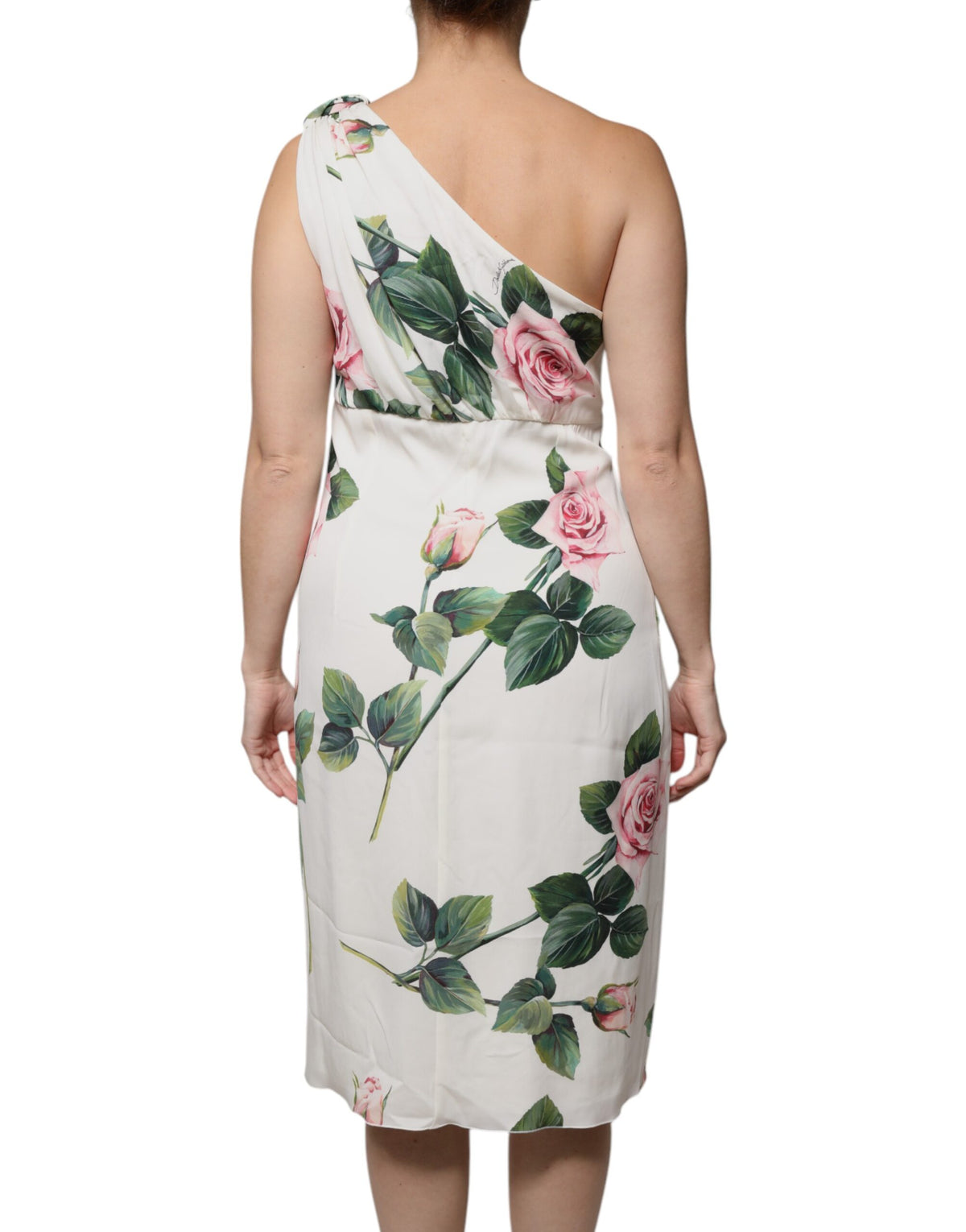 Dolce & Gabbana Abito midi bianco floreale monospalla in seta