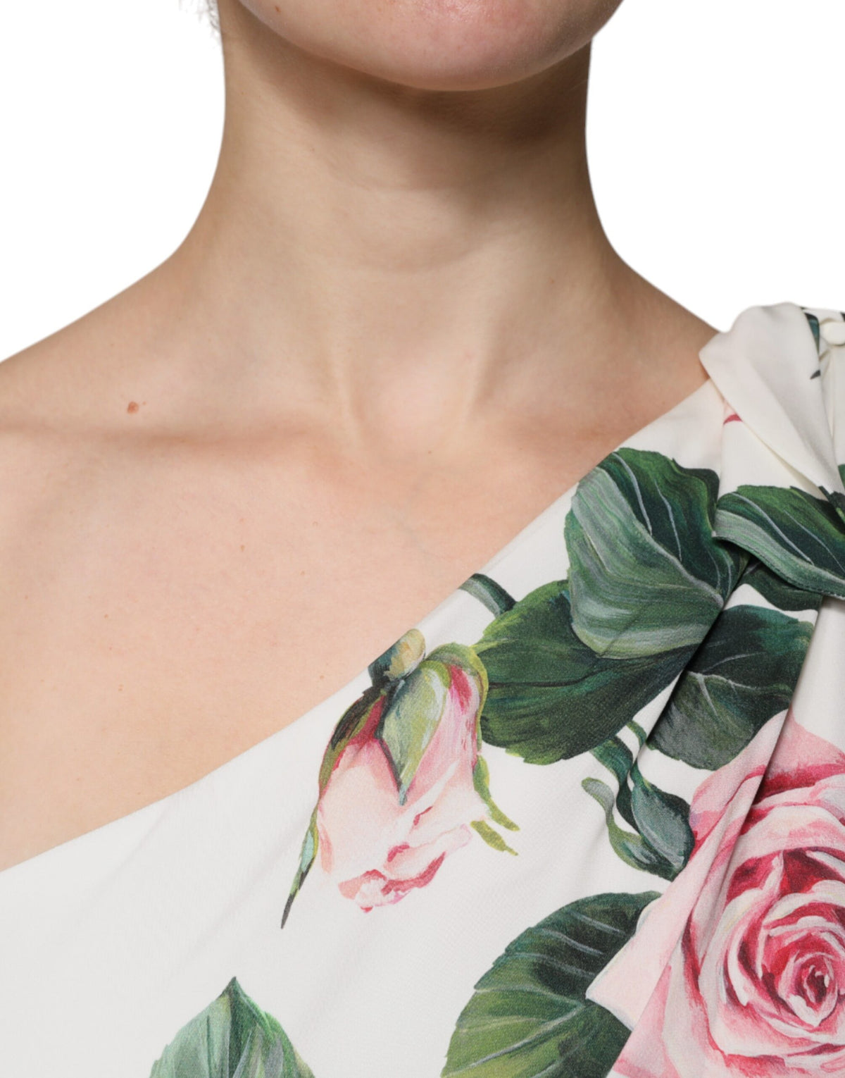 Dolce & Gabbana Abito midi bianco floreale monospalla in seta