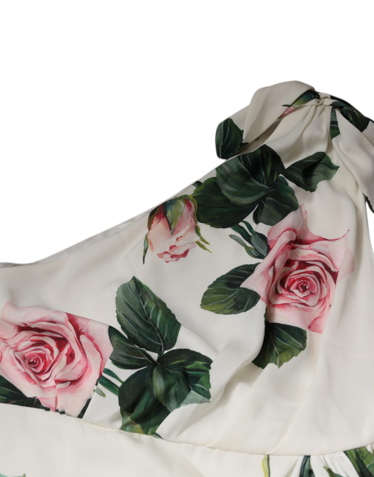 Dolce & Gabbana Abito midi bianco floreale monospalla in seta