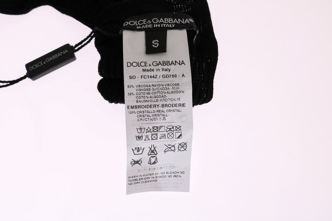 Dolce & Gabbana Schwarz gestrickt Floral Clear Crystal Socken