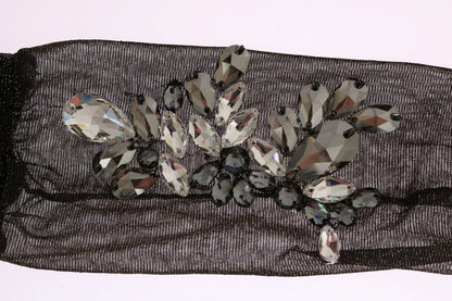 Dolce & Gabbana Schwarze Stretch Floral Socken mit klarem Kristall