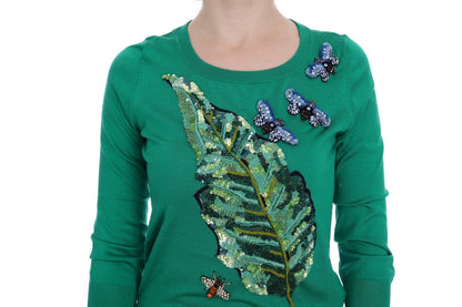 Dolce & Gabbana Grüner Seiden-Kristall-Bananen-Pullover