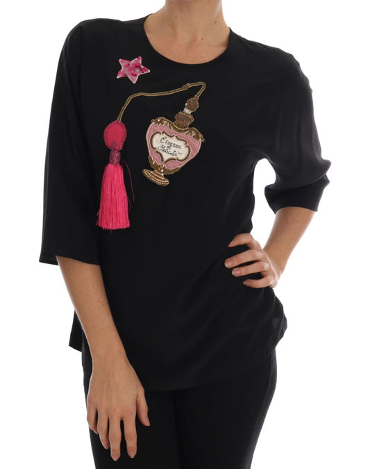 Dolce & Gabbana Schwarzes Seiden-Märchen-Top Kristallbluse