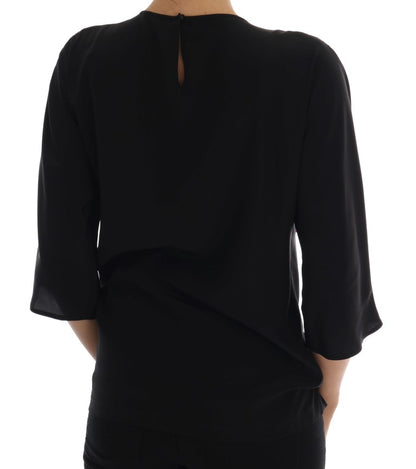 Dolce & Gabbana Schwarzes Seiden-Märchen-Top Kristallbluse