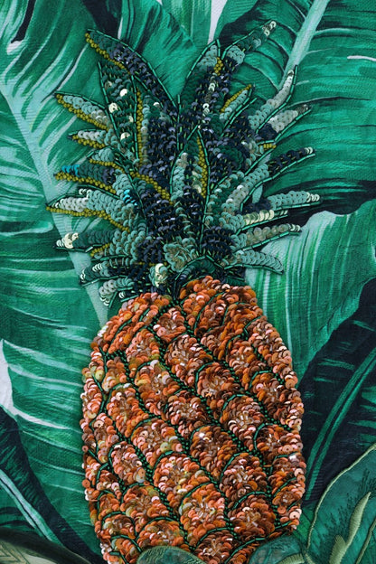 Dolce & Gabbana Ananas-Bananen-Pailletten-Pullover mit Rundhalsausschnitt