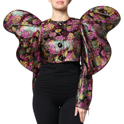 Dolce & Gabbana Mehrfarbige Cropped Jacquard-Jacke mit Blumenmuster