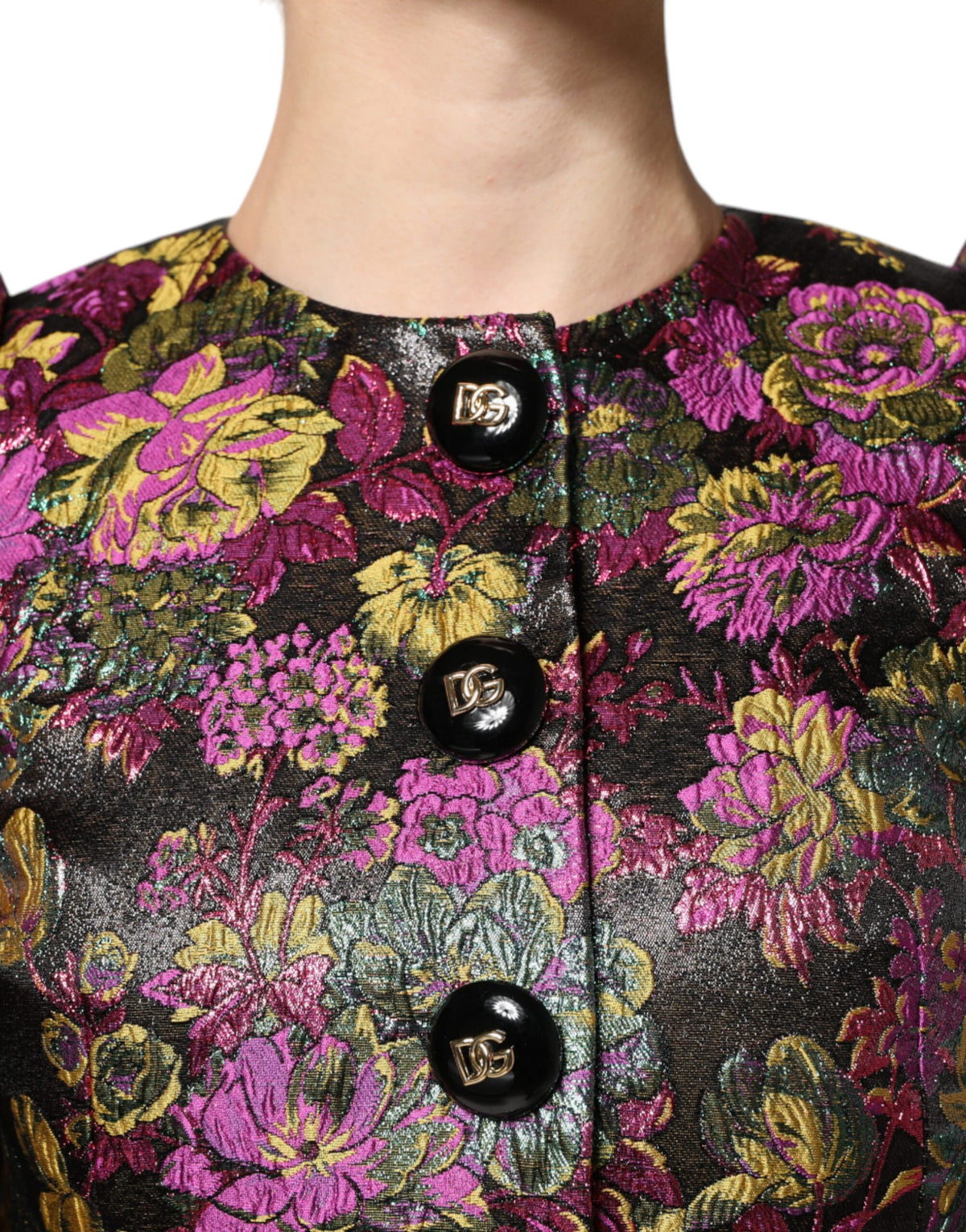Dolce & Gabbana Mehrfarbige Cropped Jacquard-Jacke mit Blumenmuster