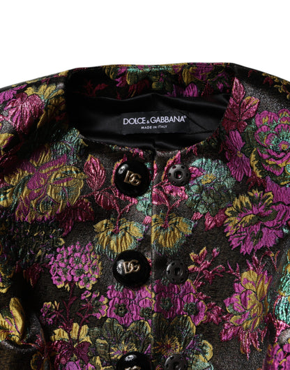 Dolce & Gabbana Mehrfarbige Cropped Jacquard-Jacke mit Blumenmuster