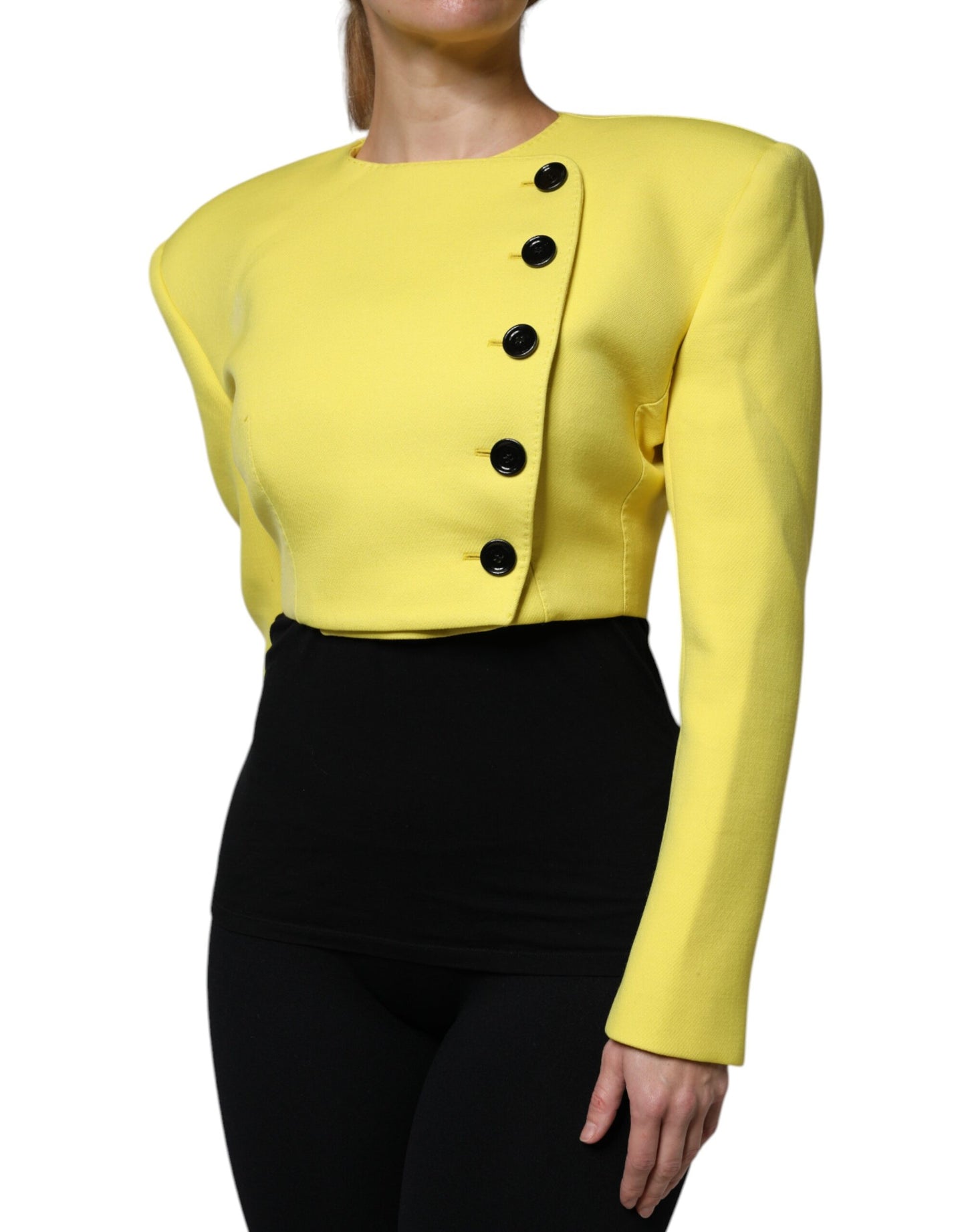 Dolce & Gabbana Zitronengelber Wollmantel mit langen Ärmeln und geteilter Jacke