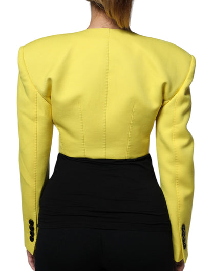 Dolce & Gabbana Zitronengelber Wollmantel mit langen Ärmeln und geteilter Jacke