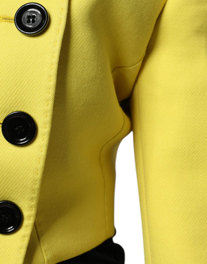 Dolce & Gabbana Zitronengelber Wollmantel mit langen Ärmeln und geteilter Jacke