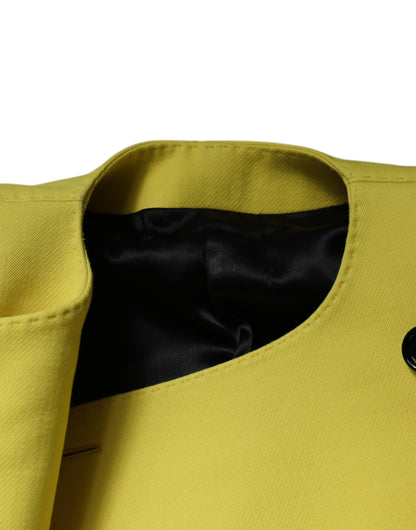 Dolce & Gabbana Zitronengelber Wollmantel mit langen Ärmeln und geteilter Jacke