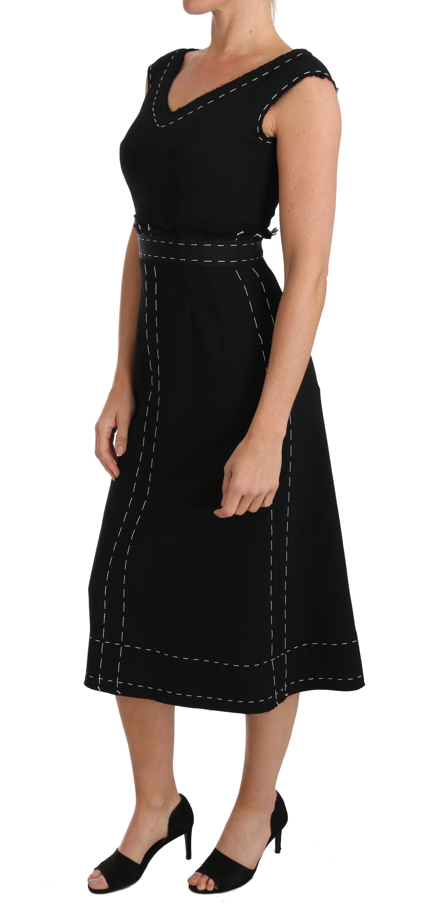 Dolce & Gabbana Schwarzes Stretch-Etuikleid aus Wolle in A-Linie