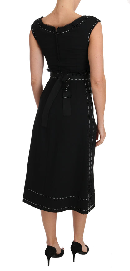Dolce & Gabbana Schwarzes Stretch-Etuikleid aus Wolle in A-Linie