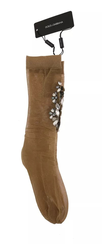 Dolce & Gabbana Calze con motivo floreale con cristalli oro in poliestere e poliammide e fibra elasticizzata