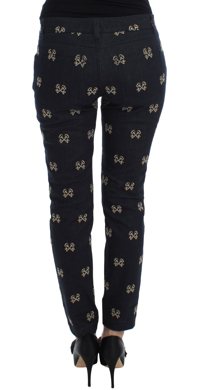 Dolce & Gabbana Blaue Schlüssel bestickte Slim Fit KATE Jeans