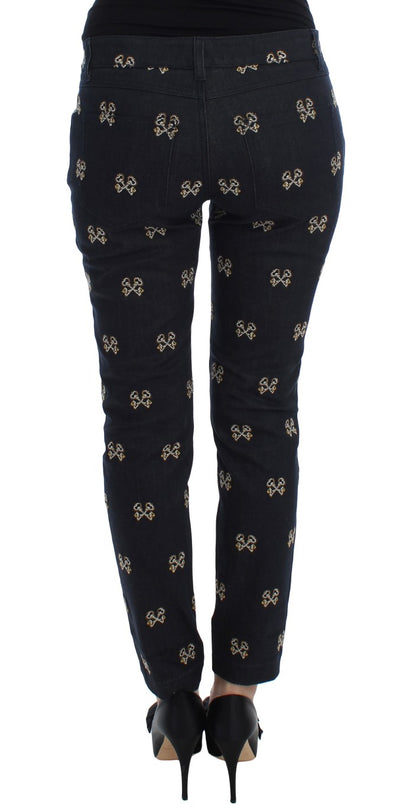 Dolce & Gabbana Blaue Schlüssel bestickte Slim Fit KATE Jeans