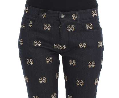 Dolce & Gabbana Blaue Schlüssel bestickte Slim Fit KATE Jeans