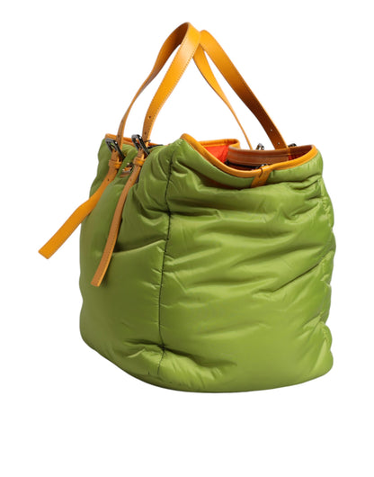 Dolce & Gabbana Grüne Nylon gepolsterte Logo Plaque Tote Umhängetasche