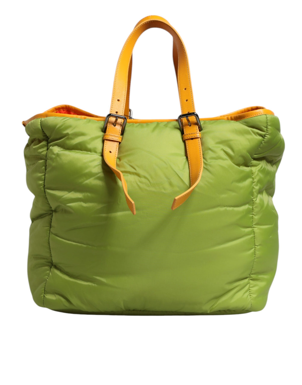 Dolce & Gabbana Green Nylon Padded Logo Plaque Tote Shoulder Bag