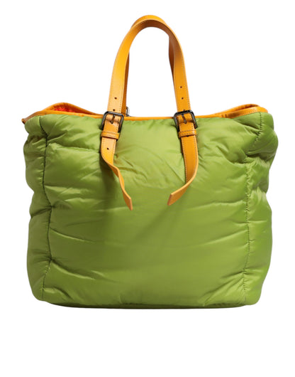 Dolce & Gabbana Green Nylon Padded Logo Plaque Tote Shoulder Bag