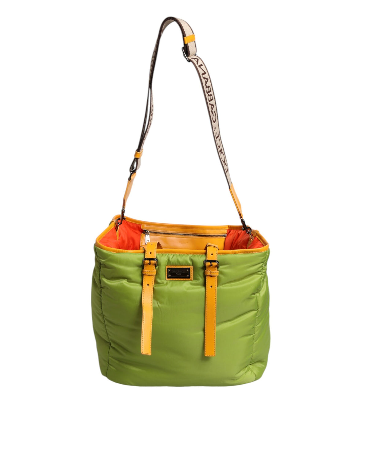Dolce & Gabbana Green Nylon Padded Logo Plaque Tote Shoulder Bag