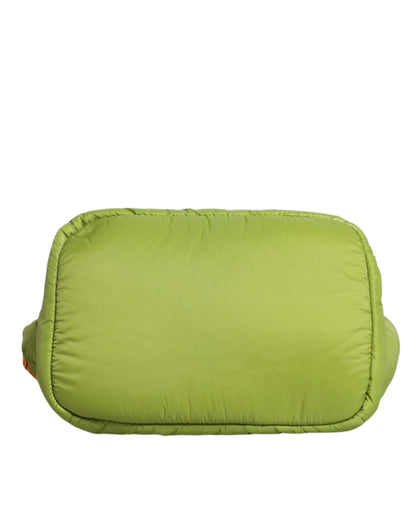 Dolce & Gabbana Green Nylon Padded Logo Plaque Tote Shoulder Bag