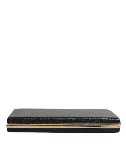 Dolce & Gabbana Schwarz Leder Gold Rahmen Kupplung Abend Party Handtasche