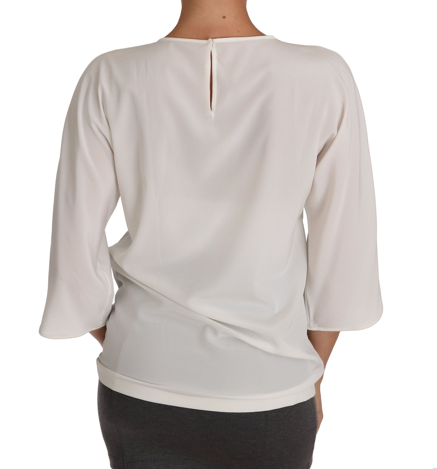 Dolce & Gabbana Weißes Seiden-T-Shirt #dgfamily Crystal